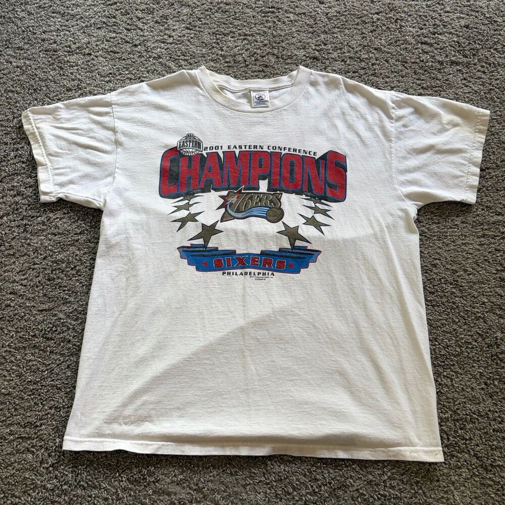 VTG 2001 Philadelphia 76ers Eastern Conference Champions Roster T Shirt Size L